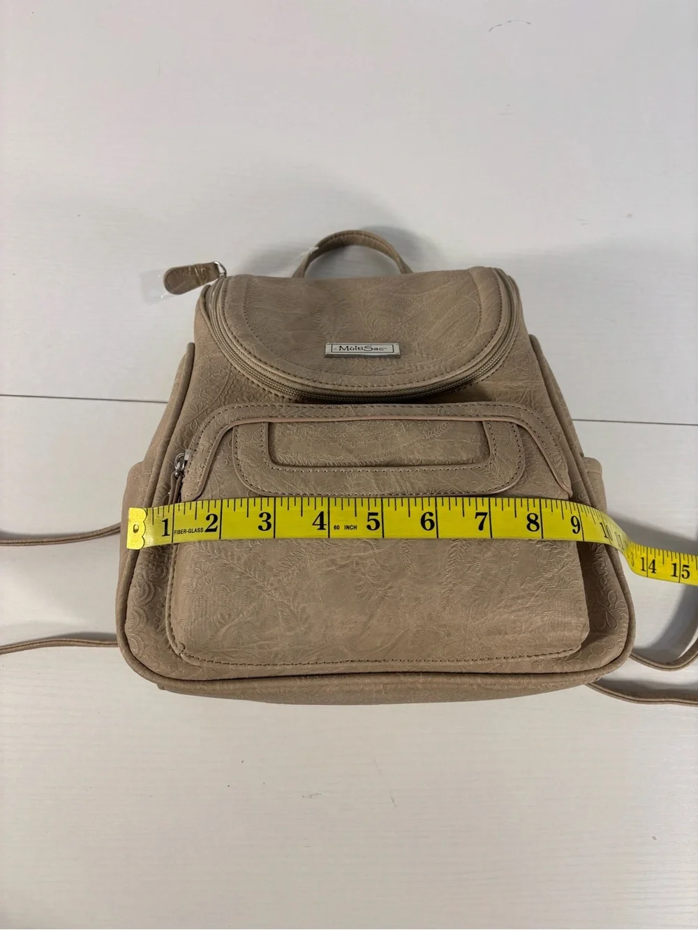 NWT MultiSac Taupe Vegan Leather Mini Backpack Purse Travel Organizer Floral